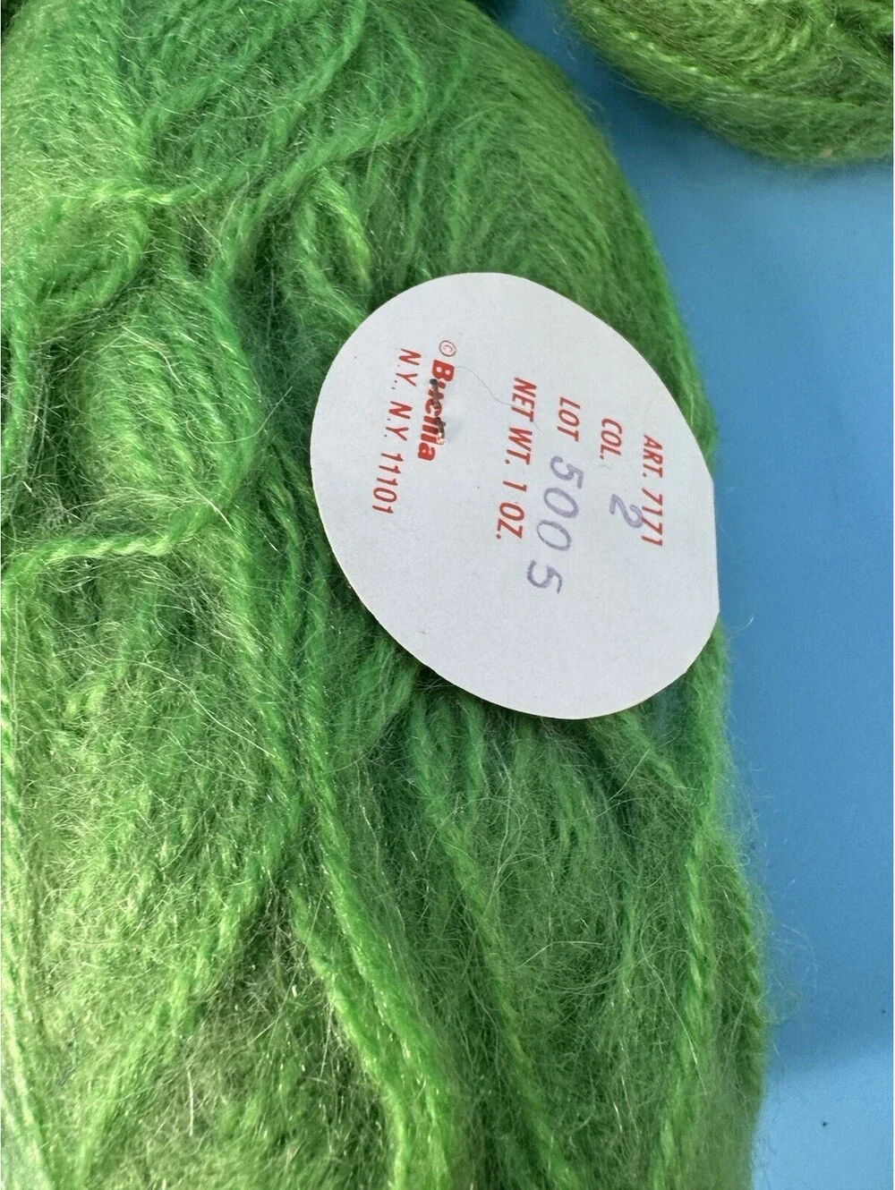 7 Vintage Bucilla Melody Mohair Blend Yarn Skeins Bright Green 1 oz Italy